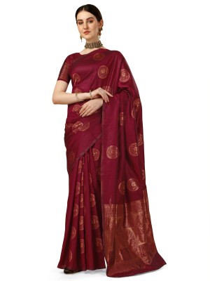 shijila Woven Banarasi Art Silk Saree(Maroon)