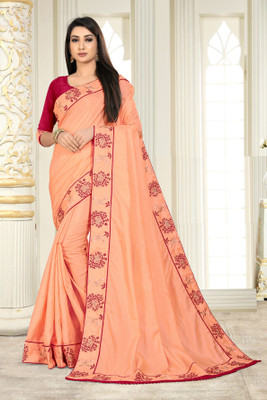 RGFASHION Embroidered Bollywood Silk Blend Saree(Pink)