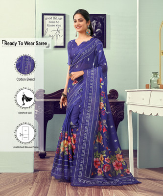 Samah Floral Print, Printed Kota Doria Cotton Blend Saree(Purple, Multicolor)