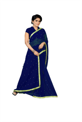 SAREEFLAME Self Design, Striped, Solid/Plain, Embellished Bollywood Georgette Saree(Light Blue)