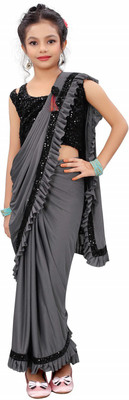 SNH EXPORT Self Design, Embellished, Solid/Plain Bollywood Lycra Blend Saree(Grey)