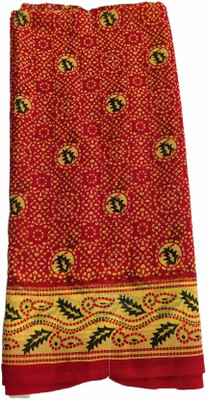 om Shakti Digital Print Bandhani Chiffon Saree(Red)