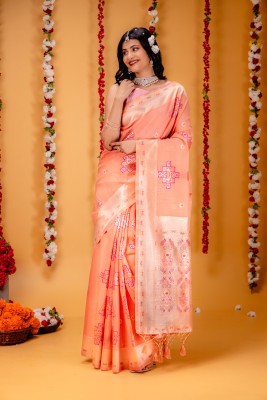 MIMOSA Woven Banarasi Art Silk Saree(Orange)