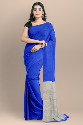 cloud vastra Solid/Plain, Woven Handloom Pure Cotton Saree(Blue)