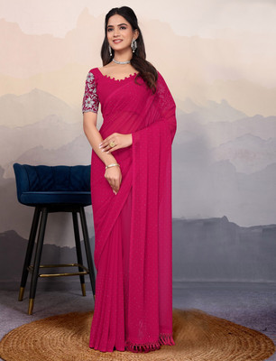 Vrati Creation Solid/Plain Bollywood Georgette Saree(Pink)