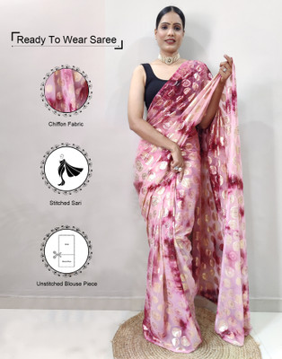 Samah Woven, Embellished, Self Design, Printed Bollywood Chiffon Saree(Multicolor)