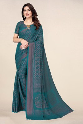 Divastri Woven, Checkered, Printed Bollywood Chiffon, Brasso Saree(Blue)