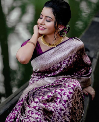 WOMENELEGENCE Woven Kanjivaram Pure Silk Saree(Purple)
