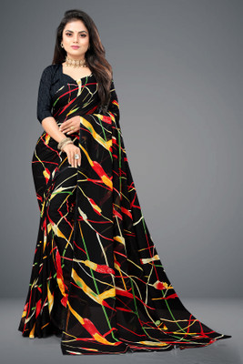 SHUBHSWAR Printed Bollywood Georgette Saree(Black)