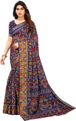 S.R.TEXTILES Self Design Patola Cotton Blend Saree(Blue)