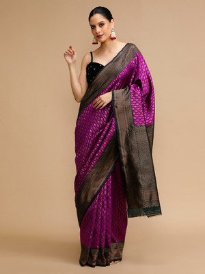 House of Pataudi Woven Banarasi Silk Blend Saree(Purple)