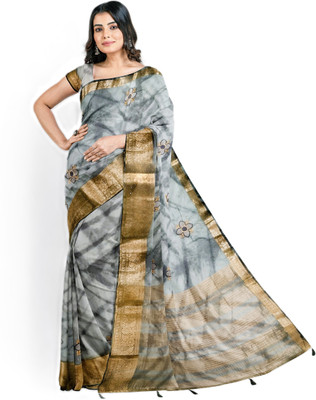 Deetya Creation Printed Bollywood Organza Saree(Grey)