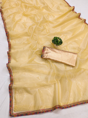 ISHA TRADE Solid/Plain Bollywood Net Saree(Beige)