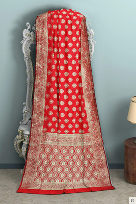 shree ambaji saree Woven, Self Design Banarasi Handloom Silk Blend Saree(Red)