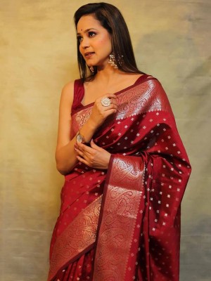 Murta Trends Self Design, Woven Bollywood Pure Silk, Jacquard Saree(Red)