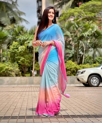 Divastri Dyed Bollywood Georgette, Art Silk Saree(Multicolor)
