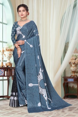 Radhe Krishna Digital Print Daily Wear Silk Blend Saree(Grey)