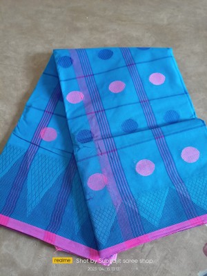 Cotton fabric tant saree Woven Tant Pure Cotton Saree(Light Blue)