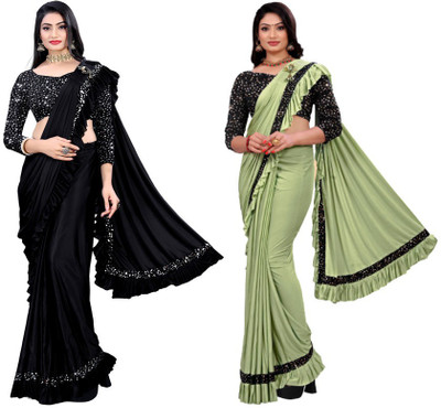 MIJAASHREE Printed Bollywood Lycra Blend Saree(Pack of 2, Multicolor)