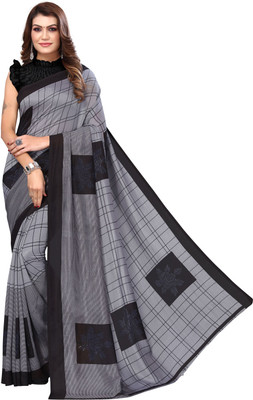 Madhur milan Floral Print Daily Wear Art Silk Saree(Black)