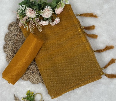 PATTARI Embellished Bollywood Net Saree(Yellow)