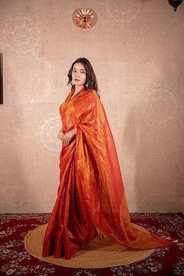 The Raksha Store Solid/Plain Kasavu Linen Saree(Pack of 2, Red)
