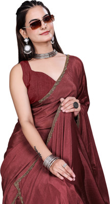 MAANVIT Solid/Plain Bollywood Chiffon Saree(Brown)