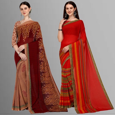 kashvi sarees Printed Daily Wear Georgette Saree(Pack of 2, Multicolor)