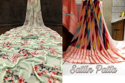 Sanjana Silk Floral Print Daily Wear Georgette Saree(Pack of 2, Light Green, Pink)