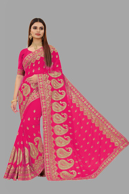 Divastri Embellished, Embroidered Bollywood Georgette Saree(Pink, Gold)