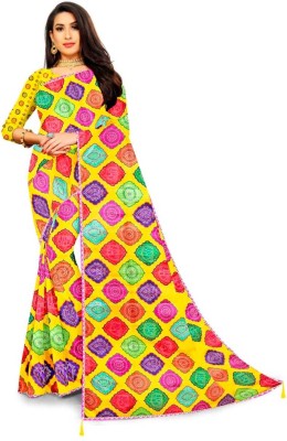 HARSHIT TEXTILES Digital Print Bollywood Crepe Saree(Yellow)