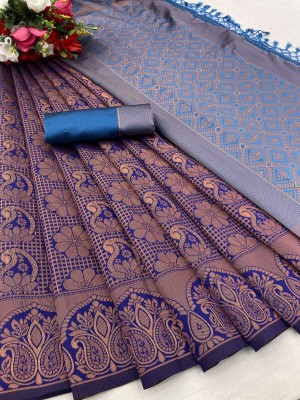SHWENILA Printed Banarasi Silk Blend Saree(Blue)