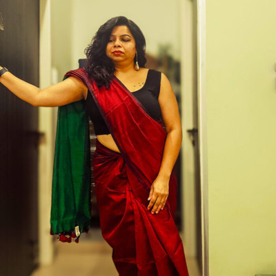 Mznari Solid/Plain Handloom Cotton Silk Saree(Maroon)