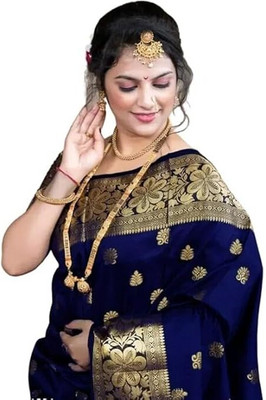 SHREE GHANSHYAM FASHION Embellished, Self Design, Solid/Plain, Woven, Printed Bollywood Cotton Silk, Jacquard Saree(Blue)