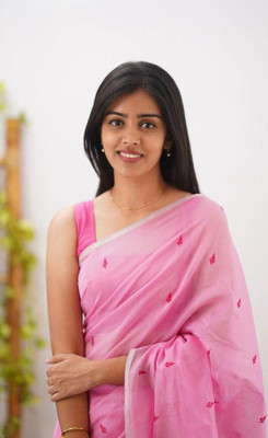 Madhav Creation Woven Banarasi Cotton Silk Saree(Pink)