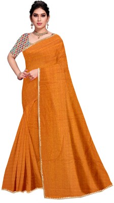 RuYu Solid/Plain Bollywood Silk Blend Saree(Yellow)