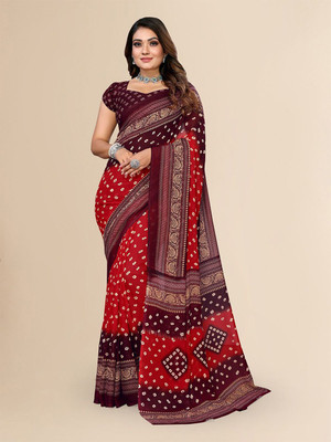 Moda Rapido Printed, Self Design Daily Wear Georgette Saree(Maroon, Red)