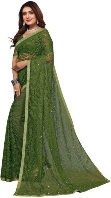 NEXA Solid/Plain Bollywood Net Saree(Green)