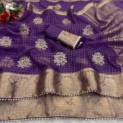 Adiyogi Enterprise Embroidered Bollywood Organza Saree(Dark Blue)