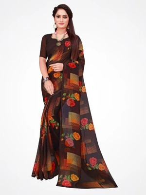 Suali Floral Print Daily Wear Georgette Saree(Black)