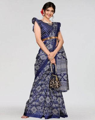 Nirvaan Printed Mysore Art Silk Saree(Blue)