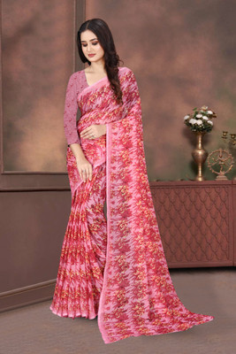 FS CREATION Printed Bandhani Chiffon Saree(Red)