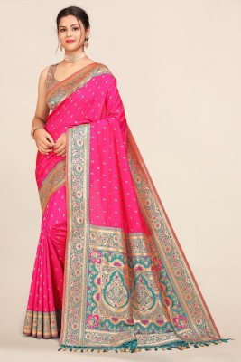 VARMINE Embellished Banarasi Silk Blend Saree(Pink)