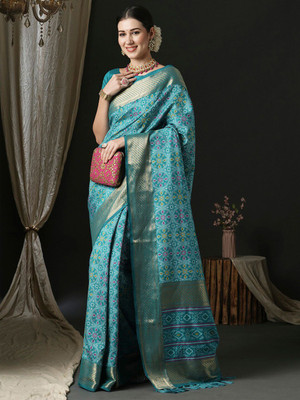 ANOUK Woven Patola Silk Blend Saree(Blue)