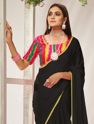 Sareez House Solid/Plain Bollywood Chiffon Saree(Black)