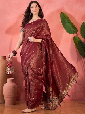 manvaa Embellished Banarasi Brocade Saree(Brown)