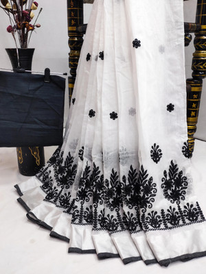 SareeQueen Embroidered Bollywood Cotton Blend Saree(Black)