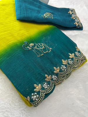 Sanjana Silks Embroidered Bollywood::Chanderi::Baluchari Chanderi Saree(Blue)