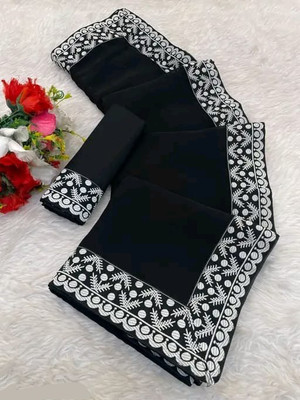 OKTAT Dyed Bollywood Georgette Saree(Black)