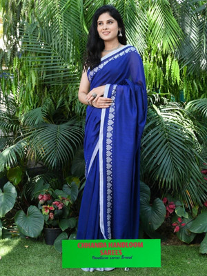 chhanda handloom sarees Self Design Tant Handloom Pure Cotton Saree(Blue)